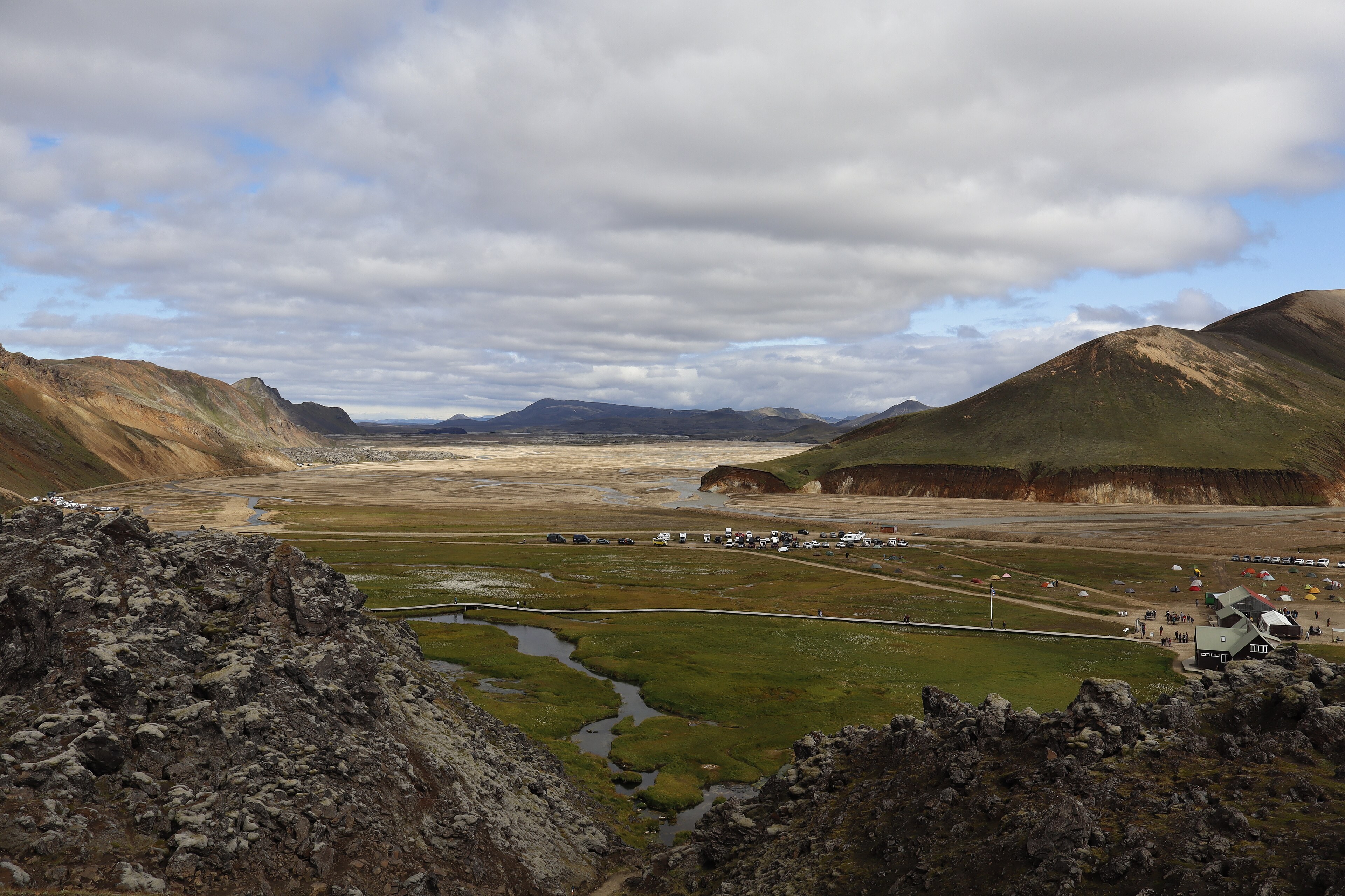 Rhyolite ridges and a dirt track at Landmannalaugar in the southern highlands